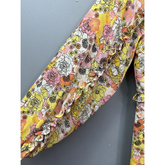 Bcbgeneration Ruffle Floral Print Dress Womens 16 Yellow Spring CottageCore - Picture 5 of 9